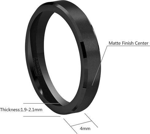 CROWNAL 4mm 6mm 8mm Black Ceramic Wedding Band Ring Men Women Couple Matte Finish Beveled Edges Comfort Fit Size 4 To 16 in Saudi Arabia