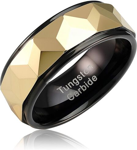 100S JEWELRY Personalized Engraved Tungsten Rings for Men Women Wedding Band Gold Faceted Black Step Edge Sizes 6-16 in Kuwait