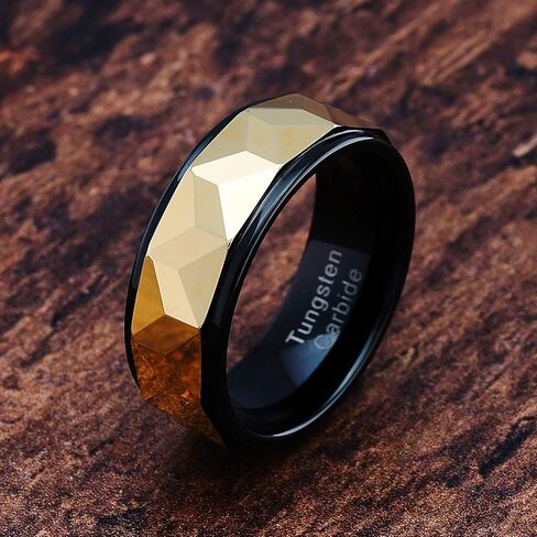 100S JEWELRY Personalized Engraved Tungsten Rings for Men Women Wedding Band Gold Faceted Black Step Edge Sizes 6-16 in Kuwait