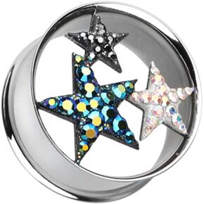 Covet Jewelry Triple Star Multi-Sprinkle Dot Tunnel Ear Gauge Plug in Saudi Arabia
