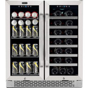 ثلاجة نبيذ من Whynter BWB-3388FDS مقاس 30 بوصة بباب فرنسي مزدوج المنطقة و33 زجاجة، مقاس واحد، من الفولاذ المقاوم للصدأ in Kuwait