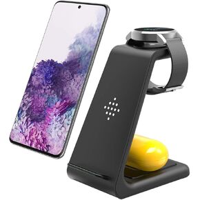 YOCUNKER Wireless Charger,3 in 1 Charging Station Dock for Watch 5/4/3/2/Active 2/1/Gear S3, S22 Ultra/S21/S20/S10/Note 20/Z Flip 4/Z Fold 4/3, Buds+/Pro/Live Black