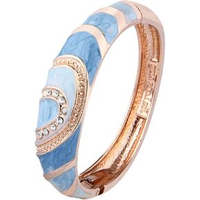 UJOY Vintage Cloisonne Bracelet Handcraft Multi-Colored Rhinestone Enamel Oval Hinged Cuff Bangle Jewelry Gifts 88A26