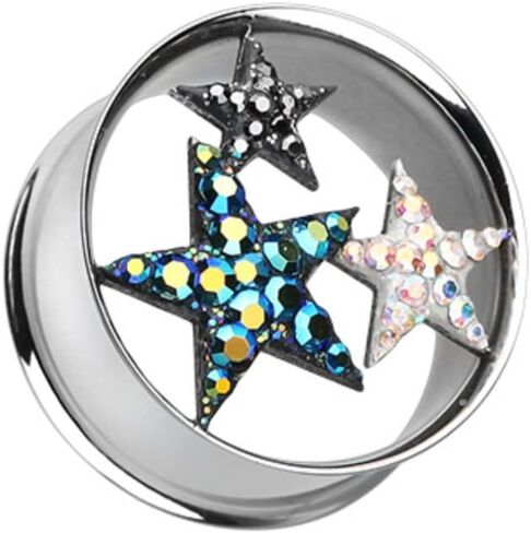 Covet Jewelry Triple Star Multi-Sprinkle Dot Tunnel Ear Gauge Plug in Saudi Arabia