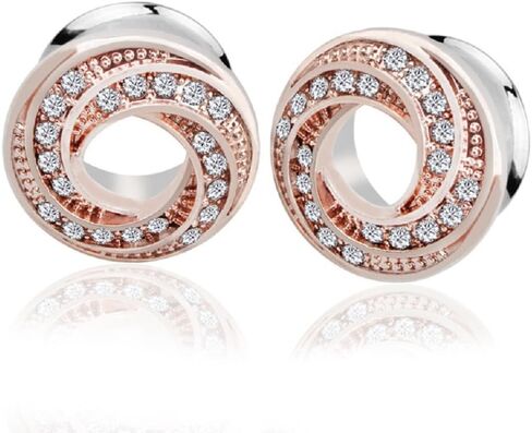 Pair of Stainless Steel Rhinestone Crystal Ear Tunnel Plugs Gauges Expanders Cubic Zirconia Body Piercing Earrings Plug Fashion Jewelry Gifts for Women Girls in Saudi Arabia