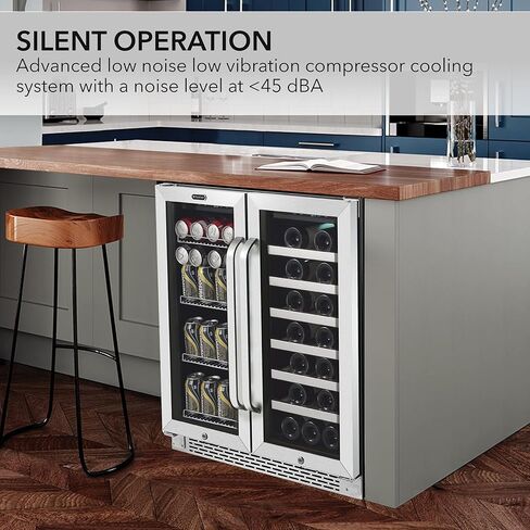 ثلاجة نبيذ من Whynter BWB-3388FDS مقاس 30 بوصة بباب فرنسي مزدوج المنطقة و33 زجاجة، مقاس واحد، من الفولاذ المقاوم للصدأ in Kuwait