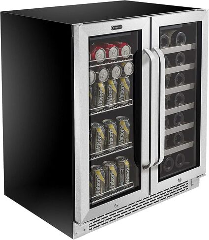ثلاجة نبيذ من Whynter BWB-3388FDS مقاس 30 بوصة بباب فرنسي مزدوج المنطقة و33 زجاجة، مقاس واحد، من الفولاذ المقاوم للصدأ in Kuwait
