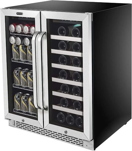 ثلاجة نبيذ من Whynter BWB-3388FDS مقاس 30 بوصة بباب فرنسي مزدوج المنطقة و33 زجاجة، مقاس واحد، من الفولاذ المقاوم للصدأ in Kuwait