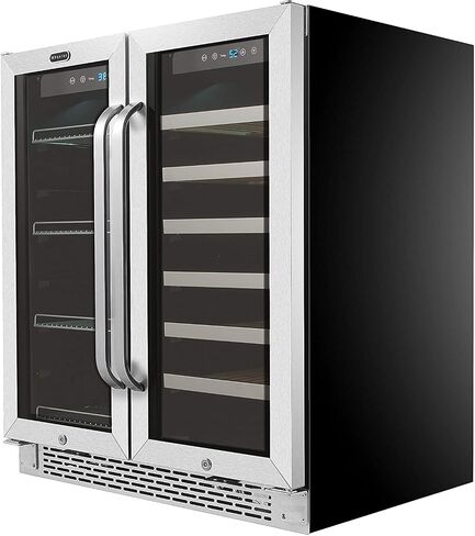 ثلاجة نبيذ من Whynter BWB-3388FDS مقاس 30 بوصة بباب فرنسي مزدوج المنطقة و33 زجاجة، مقاس واحد، من الفولاذ المقاوم للصدأ in Kuwait