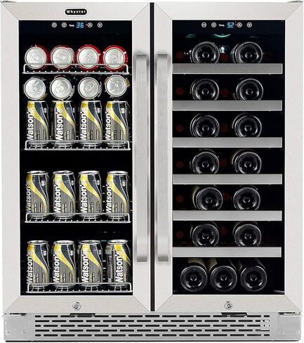 ثلاجة نبيذ من Whynter BWB-3388FDS مقاس 30 بوصة بباب فرنسي مزدوج المنطقة و33 زجاجة، مقاس واحد، من الفولاذ المقاوم للصدأ in Kuwait