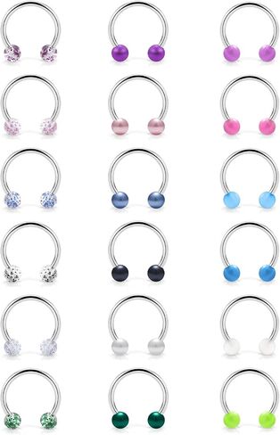 Ftovosyo 18PCS 20G Surgical Steel CBR Horseshoe Circular Rings Nose Tragus Lip Ear Hoop Ring Piercing Jewelry for Women Men in Kuwait