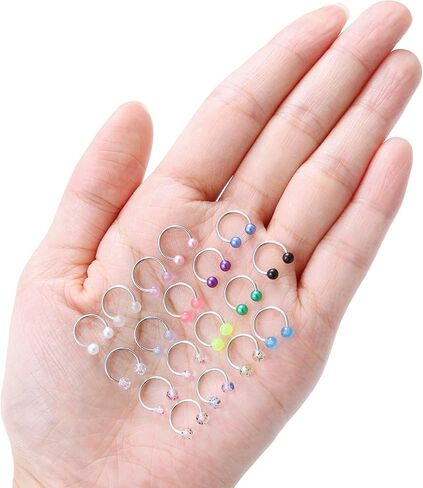 Ftovosyo 18PCS 20G Surgical Steel CBR Horseshoe Circular Rings Nose Tragus Lip Ear Hoop Ring Piercing Jewelry for Women Men in Kuwait