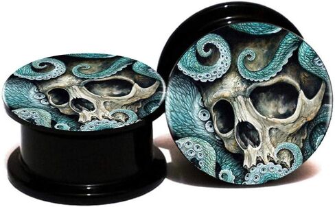 SERYNOW Skull Ear Gauges Plugs and Tunnels Ear Stretcher Expander 6mm-25mm Double Flared Screw Plug Piecing in Saudi Arabia
