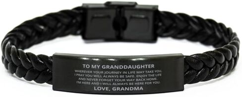 to My Granddaughter Braided Leather Bracelet, Wherever Your Journey in Life May take You, Best Birthday Gifts from Grandma in Saudi Arabia