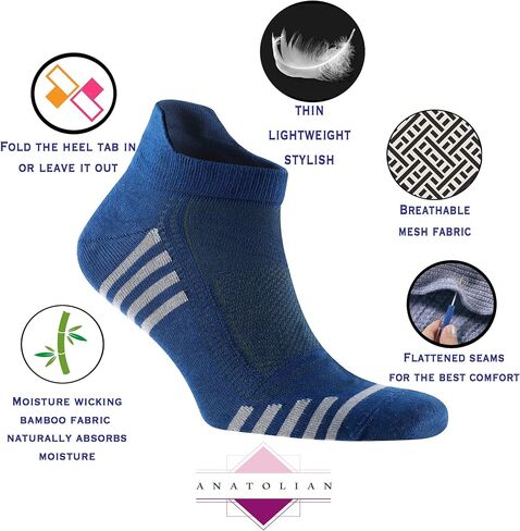 Bamboo Ankle Socks with back Heel Tab for Men Low Cut Cool Comfort Fit Athletic Performance 6 pair pack in Saudi Arabia