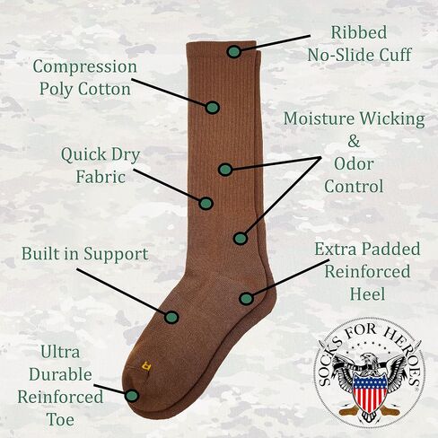 Socks For Heroes Coyote Brown Moisture Wicking, Breathable Over The Calf Foot Socks | Quick Dry Boot Socks | Made in USA in Saudi Arabia