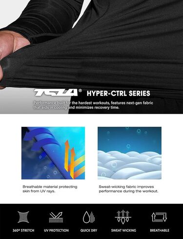TSLA Men's UPF 50+ Compression Shirts, Cool Dry Long Sleeve Athletic Tops, Sports Baselayer Workout Shirt in Kuwait