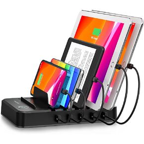 محطة شحن لأجهزة متعددة، 5 منافذ مع 6 كابلات شحن مختلطة، منظم محطة شاحن USB متعدد للهواتف المحمولة، والأجهزة اللوحية، وتابلت إلكترونيات التكنولوجيا in Kuwait