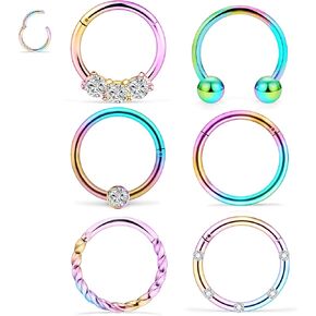 Dyknasz Septum Jewelry 16G حلقات الأنف الفولاذية الجراحية هوب الحاجز الفرس الدائري مع الماس الشفاف تشيكوسلوفاكيا الغضروف الزنمة الحلزون القرط ثقب المجوهرات للنساء الرجال 10 مم (3/8 بوصة) in Kuwait