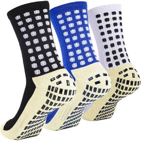 wonhag Men's Soccer Socks Anti Slip 1/3/4 Pairs Non Slip Gripper Pads for Football Basketball Sports With Grippers Socks
