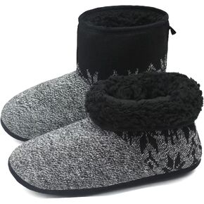 ONCAI Men’s-Slipper-Boots-Winter-Fleece-House-Slippers Knitted Indoor Flat Warm Wool Booties Pull On Memory Foam Outdoor Anti-Slip Ankle Bedroom Boot Slippers with Soft Rubber Sole
