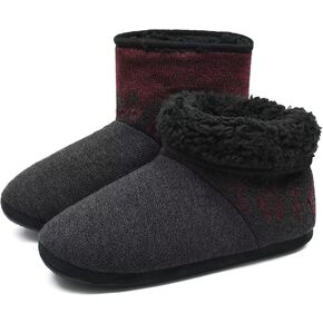ONCAI Men’s-Slipper-Boots-Winter-Fleece-House-Slippers Knitted Indoor Flat Warm Wool Booties Pull On Memory Foam Outdoor Anti-Slip Ankle Bedroom Boot Slippers with Soft Rubber Sole