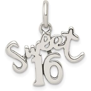 Solid 925 Sterling Silver Sweet 16 Charm Pendant - 19mm x 18mm in Saudi Arabia