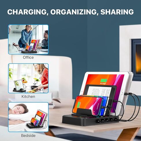 محطة شحن لأجهزة متعددة، 5 منافذ مع 6 كابلات شحن مختلطة، منظم محطة شاحن USB متعدد للهواتف المحمولة، والأجهزة اللوحية، وتابلت إلكترونيات التكنولوجيا in Kuwait