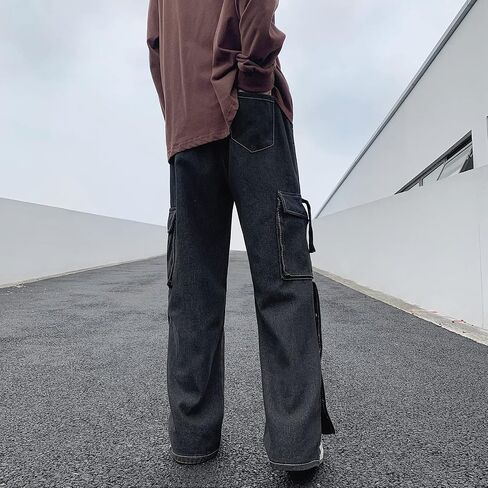 Men Straight Leg Jeans Relaxed Fit Work Pants Jeans with Cargo Pockets in Kuwait