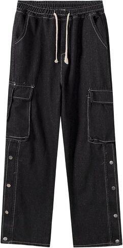 Men Straight Leg Jeans Relaxed Fit Work Pants Jeans with Cargo Pockets in Kuwait