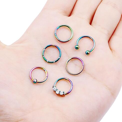 Dyknasz Septum Jewelry 16G Surgical Steel Nose Rings Hoop Septum Clicker Ring with Clear Diamond CZ Cartilage Tragus Helix Earring Piercing Jewelry for Women Men 10mm (3/8") in Saudi Arabia