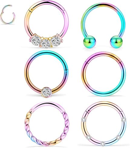 Dyknasz Septum Jewelry 16G Surgical Steel Nose Rings Hoop Septum Clicker Ring with Clear Diamond CZ Cartilage Tragus Helix Earring Piercing Jewelry for Women Men 10mm (3/8") in Saudi Arabia