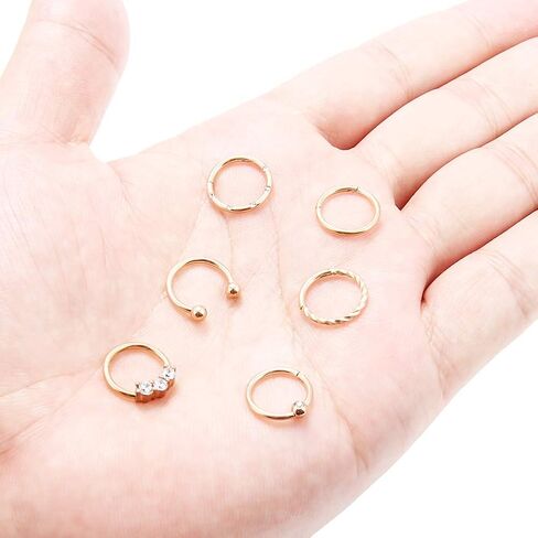 Dyknasz Septum Jewelry 16G Surgical Steel Nose Rings Hoop Septum Clicker Ring with Clear Diamond CZ Cartilage Tragus Helix Earring Piercing Jewelry for Women Men 10mm (3/8") in Saudi Arabia