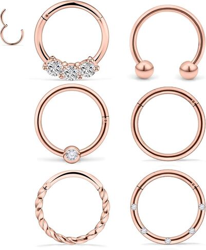 Dyknasz Septum Jewelry 16G Surgical Steel Nose Rings Hoop Septum Clicker Ring with Clear Diamond CZ Cartilage Tragus Helix Earring Piercing Jewelry for Women Men 10mm (3/8") in Saudi Arabia