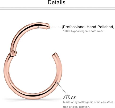 Dyknasz Septum Jewelry 16G Surgical Steel Nose Rings Hoop Septum Clicker Ring with Clear Diamond CZ Cartilage Tragus Helix Earring Piercing Jewelry for Women Men 10mm (3/8") in Saudi Arabia