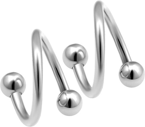 Bodyjewellery 2 قطعة 18 جرام دوامة الحديد الغضروف القرط الشفاه الزنمة الحاجب هوب اللولب الملتوية بار الصلب ترصيع BBDG كرات اختيار الحجم in Kuwait