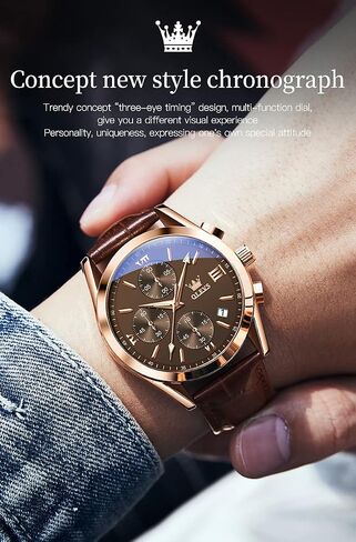 OLEVS Men's Chronograph Quartz Watches, Leather Strap Gold Case with Day Date, Waterproof Stainless Steel Wrist Watch, Luminous Hand Analog Watches for Men, Brown/Black/Blue/White Dial in Saudi Arabia