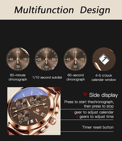 OLEVS Men's Chronograph Quartz Watches, Leather Strap Gold Case with Day Date, Waterproof Stainless Steel Wrist Watch, Luminous Hand Analog Watches for Men, Brown/Black/Blue/White Dial in Saudi Arabia