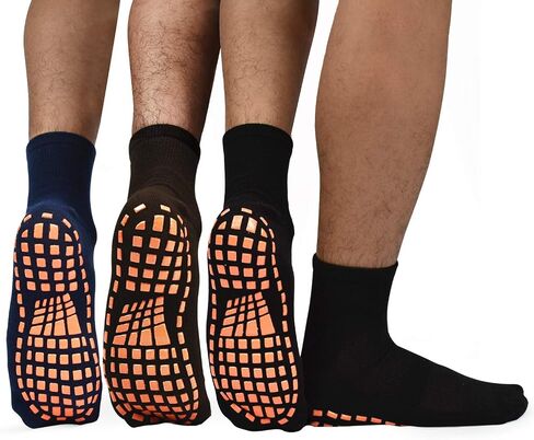 ELUTONG Men Non Slip Sticky Grips Socks 3 Pairs Tile Wood Floors Anti-Skid Workout Yoga Pilates Hospital Slipper Socks in Kuwait