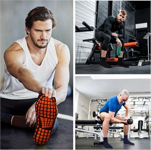 ELUTONG Men Non Slip Sticky Grips Socks 3 Pairs Tile Wood Floors Anti-Skid Workout Yoga Pilates Hospital Slipper Socks in Kuwait