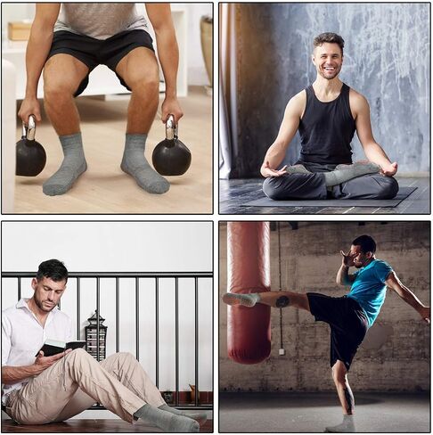 ELUTONG Men Non Slip Sticky Grips Socks 3 Pairs Tile Wood Floors Anti-Skid Workout Yoga Pilates Hospital Slipper Socks in Kuwait