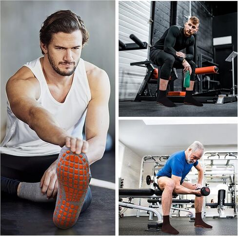 ELUTONG Men Non Slip Sticky Grips Socks 3 Pairs Tile Wood Floors Anti-Skid Workout Yoga Pilates Hospital Slipper Socks in Kuwait