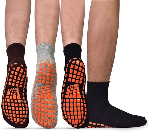 ELUTONG Men Non Slip Sticky Grips Socks 3 Pairs Tile Wood Floors Anti-Skid Workout Yoga Pilates Hospital Slipper Socks in Kuwait