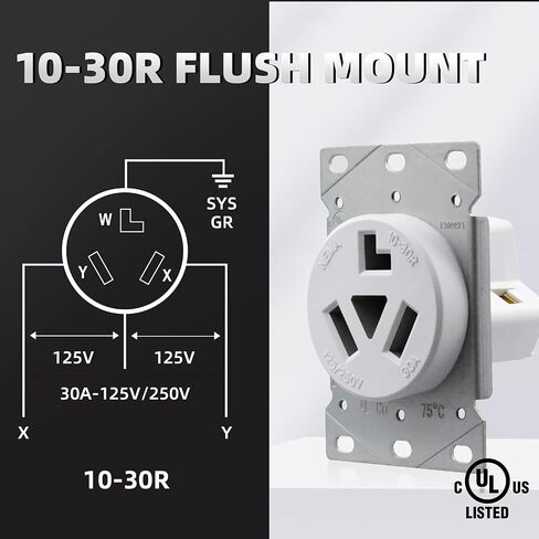 AIDA 10-30R Dryer Outlet 30-Amp 3-Pole, 3-Wire 125/250-Volts Non-grounding Heavy Duty Flush Mount Power Receptacle for Dryer, Space Heaters, UL Listed, 030626 in Saudi Arabia