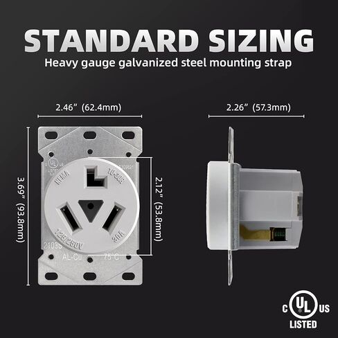 AIDA 10-30R Dryer Outlet 30-Amp 3-Pole, 3-Wire 125/250-Volts Non-grounding Heavy Duty Flush Mount Power Receptacle for Dryer, Space Heaters, UL Listed, 030626 in Saudi Arabia
