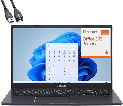 ASUS L510 15.6" FHD Ultra Thin Business Laptop Computer, Intel Celeron N4020 Processor, 4GB DDR4 RAM, 64GB eMMC, 802.11AC WiFi, Bluetooth, 1 Year Office 365, Windows 11 Pro S, BROAG Extension Cable in Saudi Arabia