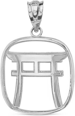 Polished .925 Sterling Silver Japanese Torii Gate Shinto Charm Pendant Necklace - Choose Pendant Only or Necklace w/ 16"-22" Chain in Kuwait