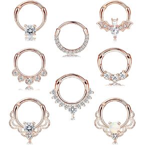 Suprsparkle 6-9 PCS 16G Septum Clicker Rings Stainless Steel Hoop Hinged Segment Nose Rings for Women CZ Cartilage Tragus Hoop Helix Daith Earrings Nose Piercing Jewelry 10MM