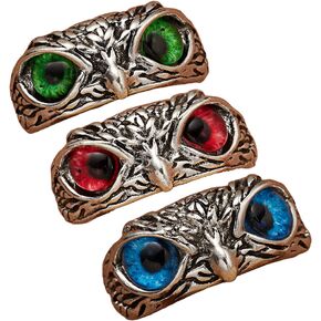 3Pcs Demon Eye Owl Finger Ring Set Colorful Retro Open Adjustable Animal Statement Ring for Women Girl Teen Boy Men Couple Jewelry in Saudi Arabia
