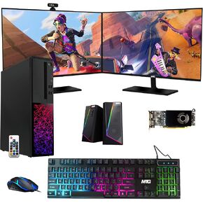 Gaming Desktop PC, Intel i5 6th, TechMagnet Galaxy, 16GB RAM, 1TB SSD | 2TB HDD, MTG New Dual 24 Inch Monitor, RGB Keyboard Mouse, GT 1030, Speaker, Webcam, Win 10 Pro (Renewed) in Kuwait